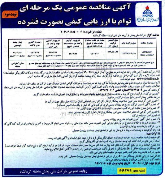 مناقصه عمومی , مناقصه خودروهای استیجاری  نوبت دوم 