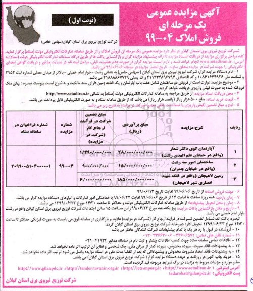 مزایده مزایده فروش املاک آپارتمان و ساختمان نوبت اول