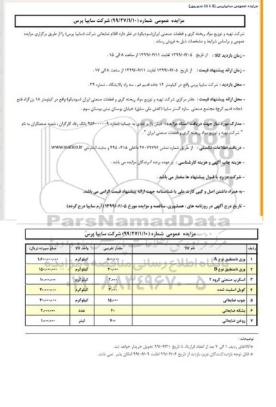 مزایده, مزایده اقلام ضایعاتی ...