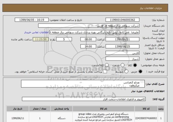 استعلام ویدئو کنفرانس
میکروفون
کابل