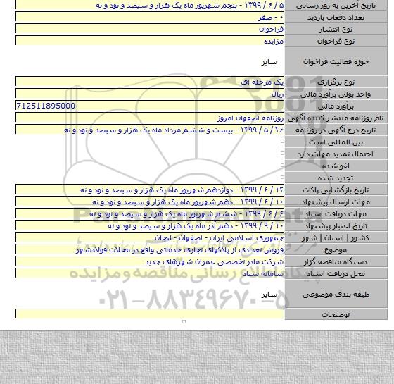فروش تعدادی از پلاکهای تجاری خدماتی واقع در محلات فولادشهر