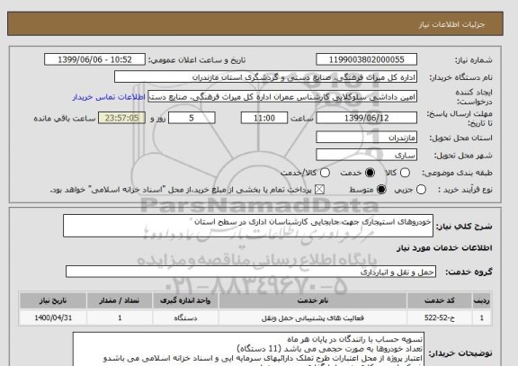 استعلام خودروهای استیجاری جهت جابجایی کارشناسان اداری در سطح استان