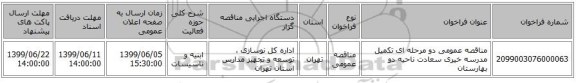 مناقصه عمومی دو مرحله ای تکمیل مدرسه خیری سعادت ناحیه دو بهارستان