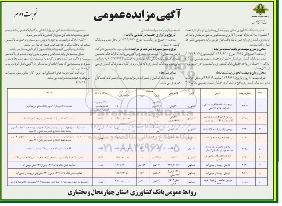 آگهی مزایده مزایده واگذاری 9 فقره از املاک مازاد با کاربری مسکونی نوبت دوم