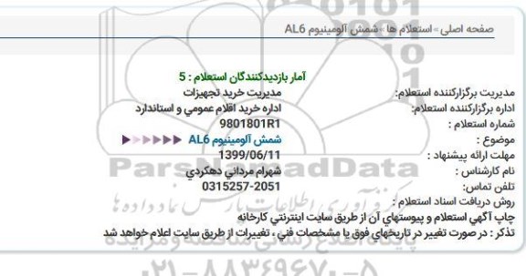 استعلام, استعلام شمش آلومینیوم