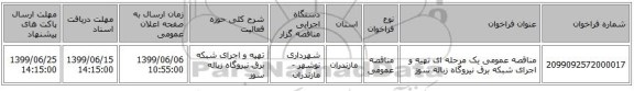 مناقصه عمومی یک مرحله ای تهیه و اجرای شبکه برق نیروگاه زباله سوز