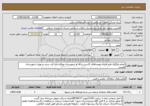 استعلام انجام بازنگری طرح هادی روستاهای کاسین و لله لو شهرستان ورزقان،تازه کند سرند و نهران شهرستان هریس