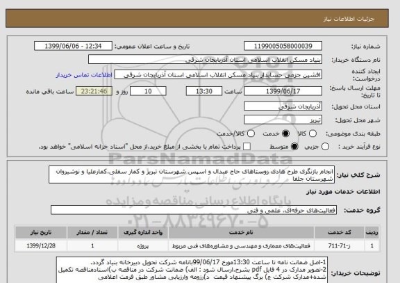 استعلام انجام بازنگری طرح هادی روستاهای حاج عبدال و اسپس شهرستان تبریز و کمار سفلی،کمارعلیا و نوشیروان شهرستان جلفا