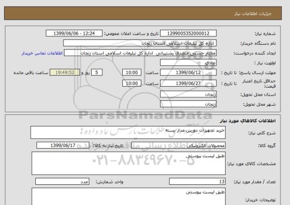 استعلام خرید تجهیزات دوربین مدار بسته 