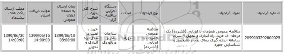 مناقصه عمومی همزمان با ارزیابی (فشرده) یک مرحله ای خرید، راه اندازی و تحویل 4 سری سامانه اندازه گیری دمای بدن و تشخیص و شناسایی چهره