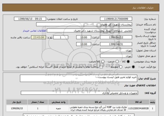 استعلام خرید لوازم تحریر طبق لیست پیوست.