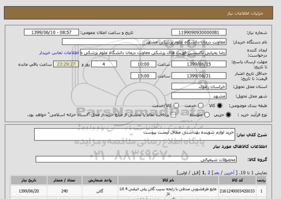 استعلام خرید لوازم شوینده بهداشتی مطاق لیست پیوست