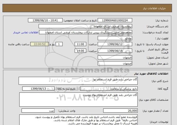 استعلام گان جراحی بلند طبق فرم استعلام بها