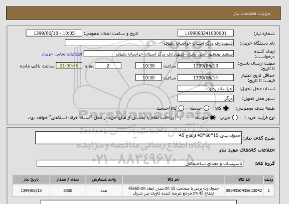 استعلام جدول بتنی 15*60*45 ارتفاع 45
