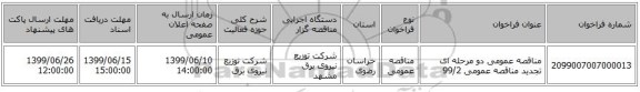 مناقصه عمومی دو مرحله ای تجدید مناقصه عمومی 99/2 