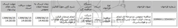 مناقصه عمومی دو مرحله ای انجام خـدمات قرائت ادوات ایسـتگاه های آب و هواشناسـی