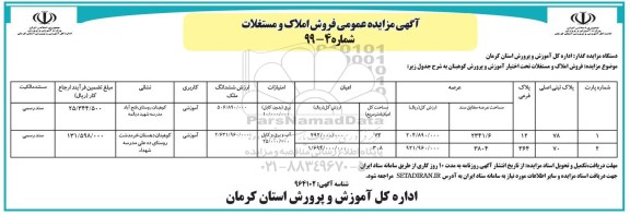 آگهی مزایده مزایده فروش املاک و مستغلات کاربری اموزشی