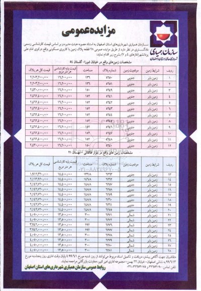 مزایده، مزایده 28 قطعه پلاک زمین با کاربری مسکونی