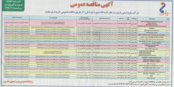 مناقصه ، مناقصه parts for ebara absorption chiller ...