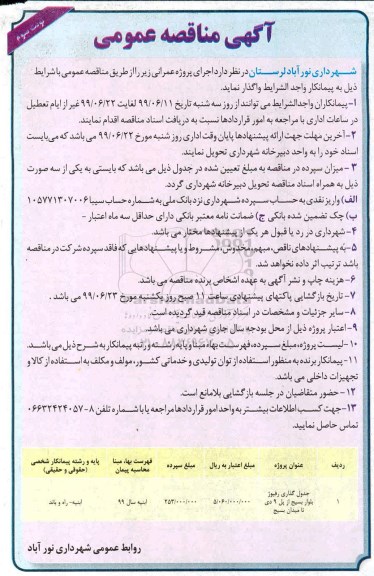 مناقصه، مناقصه پروژه جدول گذاری رفیوژ بلوار بسیج - نوبت دوم 