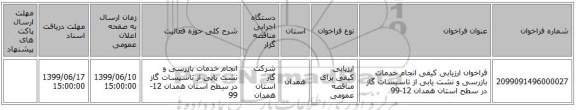 فراخوان ارزیابی کیفی انجام خدمات بازرسی و نشت یابی از تاسیسات گاز در سطح استان همدان 12-99