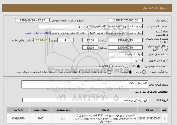 استعلام گان بیمار با کلاه