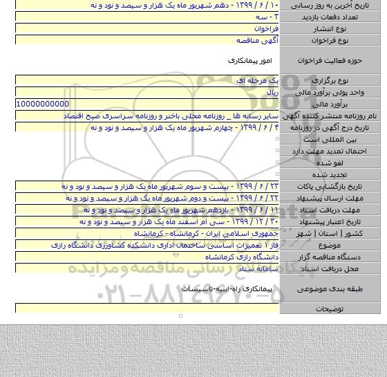 فاز ۱ تعمیرات اساسی ساختمان اداری دانشکده کشاورزی دانشگاه رازی
