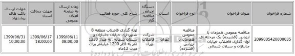 مناقصه عمومی همزمان با ارزیابی (فشرده) یک مرحله ای لوله گذاری فاضلاب خیابان جانبازان و سبلان شمالی 