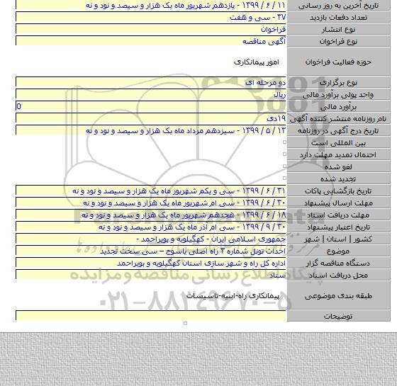 احداث تونل شماره ۳ راه اصلی یاسوج – سی سخت  تجدید