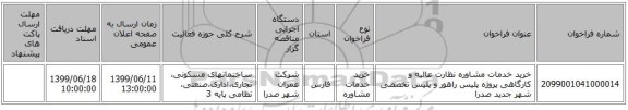 خرید خدمات مشاوره نظارت عالیه و کارگاهی پروژه پلیس راهور و پلیس تخصصی شهر جدید صدرا