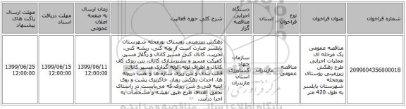 مناقصه عمومی یک مرحله ای عملیات اجرایی طرح زهکش زیرزمینی روستای یورمحله شهرستان بابلسر به طول 420 متر