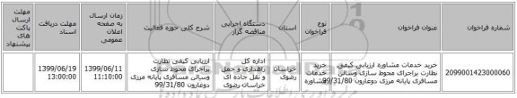 خرید خدمات مشاوره ارزیابی کیفی نظارت براجرای محوط سازی وسالن مسافری پایانه مرزی دوغارون 99/31/80