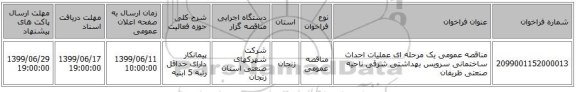 مناقصه عمومی یک مرحله ای عملیات احداث ساختمانی سرویس بهداشتی شرقی ناحیه صنعتی ظریفان