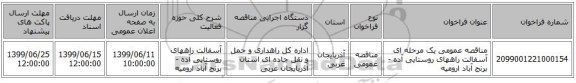 مناقصه عمومی یک مرحله ای آسفالت راههای روستایی آده - برنج آباد ارومیه