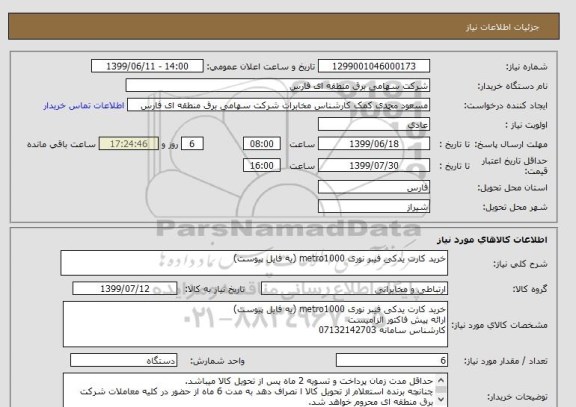 استعلام خرید کارت یدکی فیبر نوری metro1000 (یه فایل پیوست)
