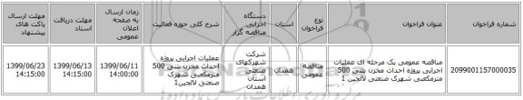 مناقصه عمومی یک مرحله ای عملیات اجرایی  پروژه احداث مخزن بتنی 500 مترمکعبی  شهرک صنعتی لالجین 1