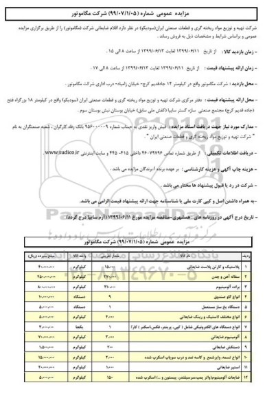 مزایده, مزایده اقلام ضایعاتی