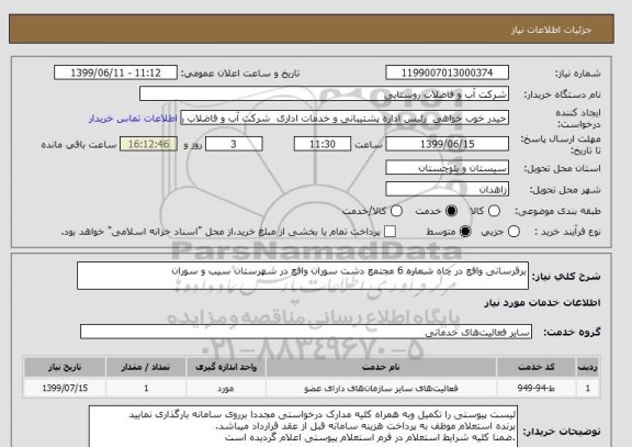 استعلام برقرسانی واقع در چاه شماره 6 مجتمع دشت سوران واقع در شهرستان سیب و سوران 