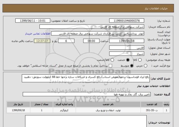 استعلام رفع ایراد فونداسیون برجها(تعویض استاب)،رفع کسری و اشکالات سازه برجها خط 66 کیلوولت سورمق- دهبید