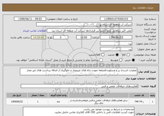 استعلام عملیات انسداد پر و مسلوب المنفعه نمودن چاه های غیرمجاز و جلوگیری از اضافه برداشت های غیر مجاز
