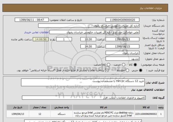 استعلام خرید 12 دستگاه mini pc با مشخصات پیوست