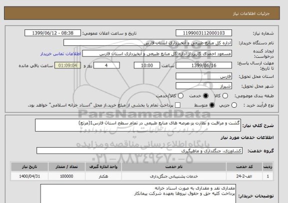 استعلام گشت و مراقبت و نظارت بر عرصه های منابع طبیعی در تمام سطح استان فارس1(مرتع)
