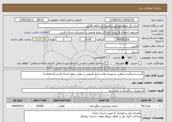 استعلام گشت و مراقبت و نظارت بر عرصه های منابع طبیعی در تمام سطح استان فارس1(حفاظت)