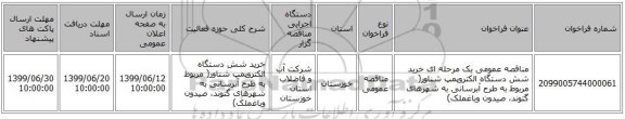 مناقصه عمومی یک مرحله ای خرید شش دستگاه الکتروپمپ شناور( مربوط به طرح آبرسانی به شهرهای گتوند، صیدون وباغملک)