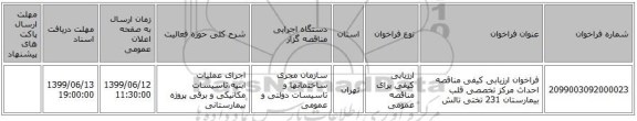 فراخوان ارزیابی کیفی مناقصه احداث مرکز تخصصی قلب بیمارستان 231 تختی تالش