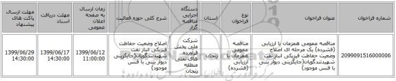 مناقصه عمومی همزمان با ارزیابی (فشرده) یک مرحله ای اصلاح وضعیت حفاظت فیزیکی انبار نفت شهیدتندگویان(جایگزینی دیوار بتنی با فنس موجود)