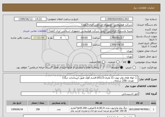 استعلام لوله های واتر تیوب (3 متری-101/2 فشار قوی طبق استاندارد دیگ)
تعداد: 256 شاخه
ایران کد جهت تشابه میباشد

