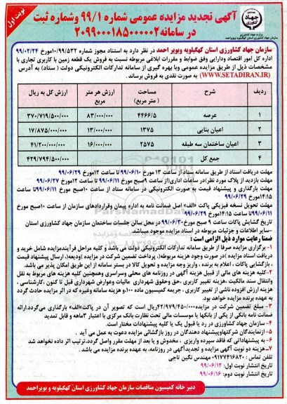 مزایده،مزایده تجدید فروش یک قطعه زمین با کاربری تجاری نوبت اول 