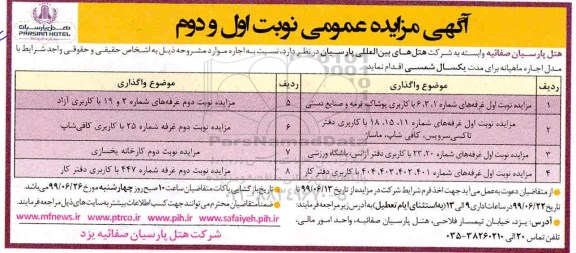 مزایده عمومی, مزایده غرفه های شماره 1،3 ، 6 با کابری پوشاک