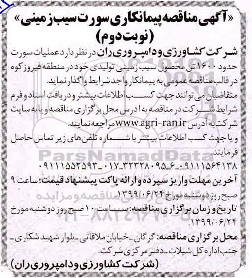 مناقصه , مناقصه پیمانکاری سورت سیب زمینی (نوبت دوم)